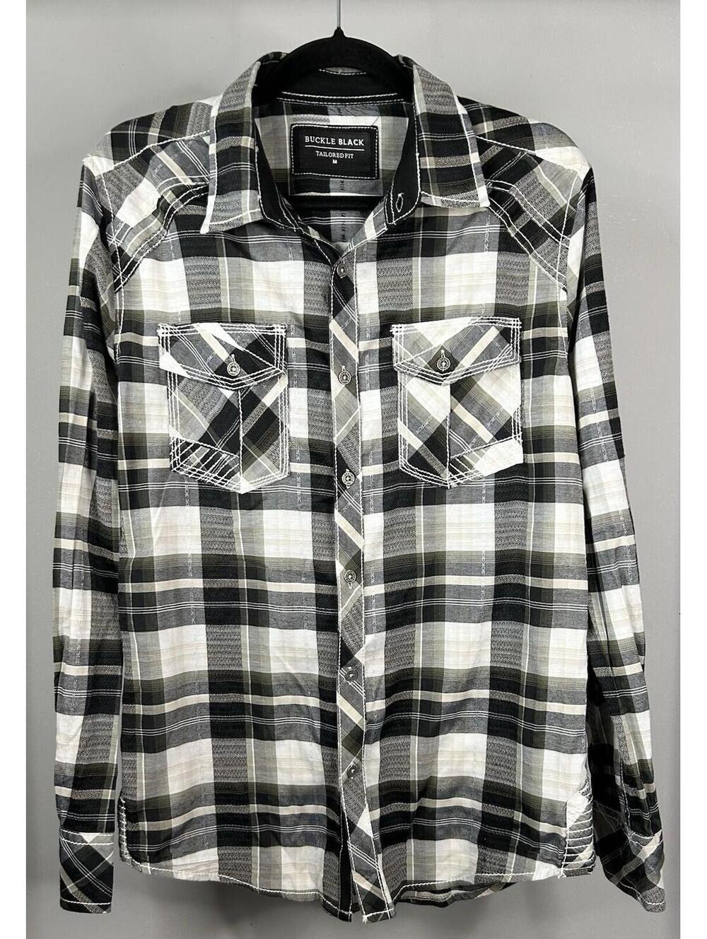Buckle Black Tailored Fit Plaid Button Down Shirt Men’s Size Medium